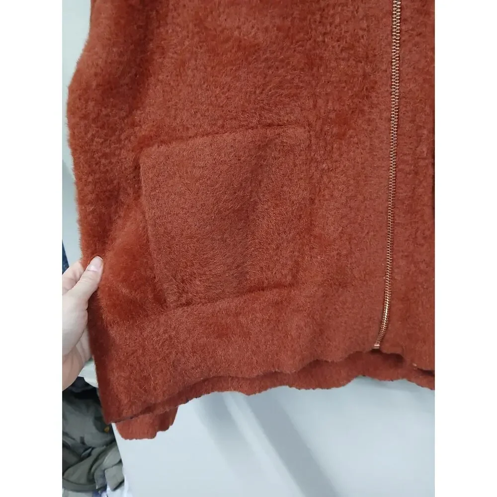 Anthropologie Kalista Eyelash Rust Faux Fur Full Zip Jacket medium - Picture 5 of 7